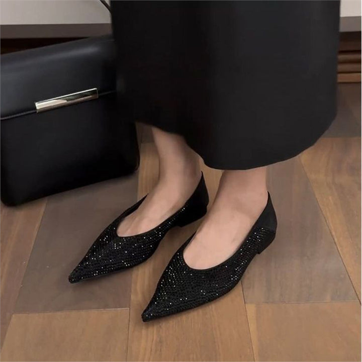 Women's Elegant Pointed Toe Slippers with Crystal Decoration and Padded Comfort Insole Mune Fashion