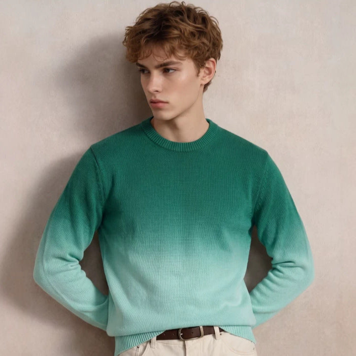 Men's fine knit sweater with dip-dye effect and round neckline Mune Fashion
