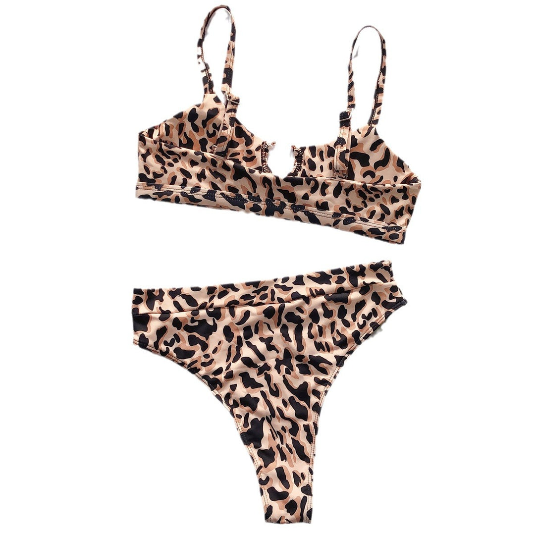 Ladies High-Waisted Bikini Set with Stylish Leopard Print Mune Fashion