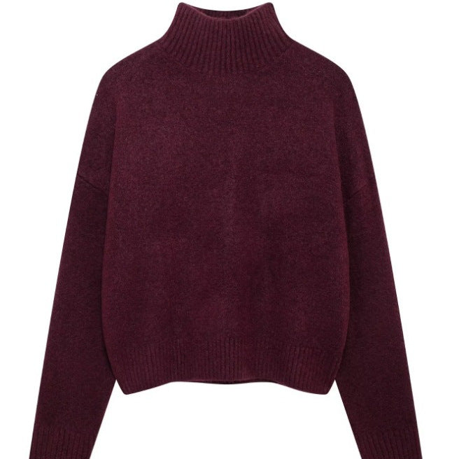 Women 200+ ribbed cropped sweater with stand-up collar and oversized sleeves Mune Fashion