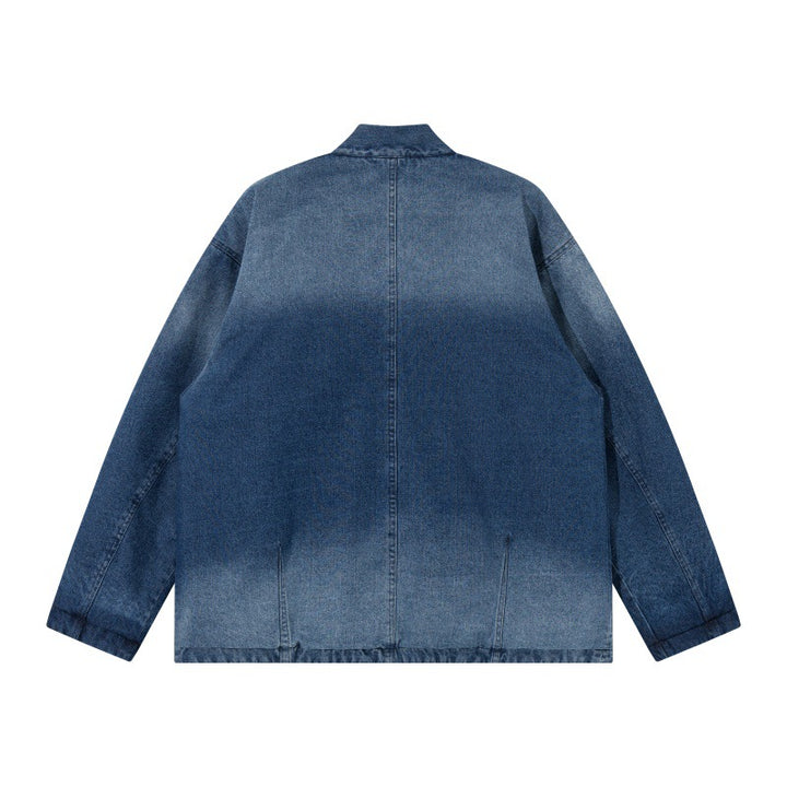 Unisex Jeans Kimono Jacket with Tie Belt and Patterned Lining Mune Fashion