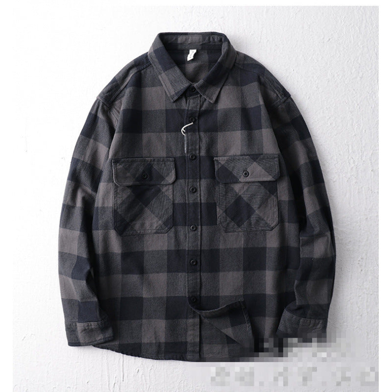 Men's Oversized Checked Flannel Shirt Jacket with Flap Pockets Mune Fashion