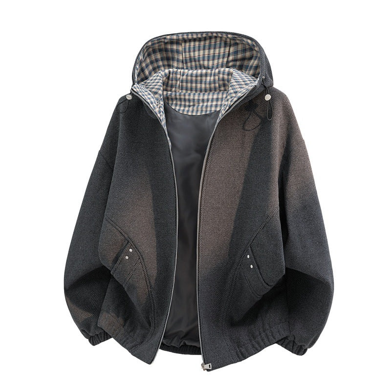Women’s oversized fleece jacket with hood and checkered inner lining Mune Fashion