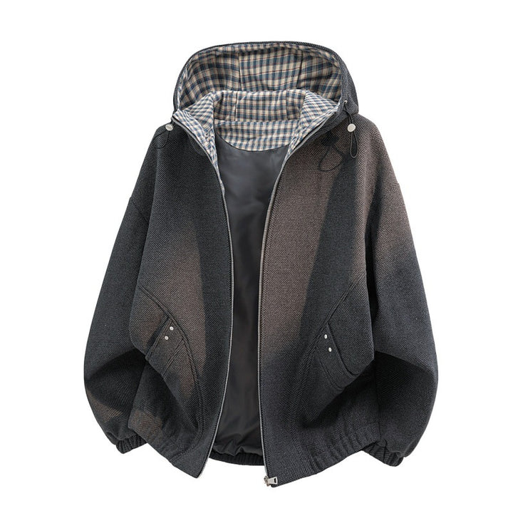 Women’s oversized fleece jacket with hood and checkered inner lining Mune Fashion
