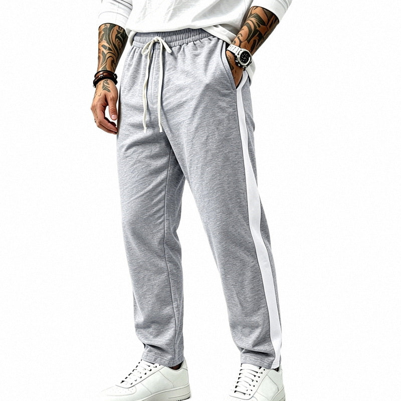 Men's Athletic Track Pants with Straight Leg, Side Contrast Band and Elastic Drawstring Mune Fashion