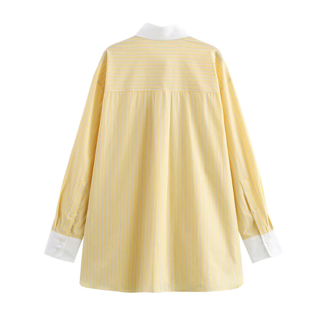 Women Oversized Shirt Blouse with Contrast Collar and Cuffs Mune Fashion