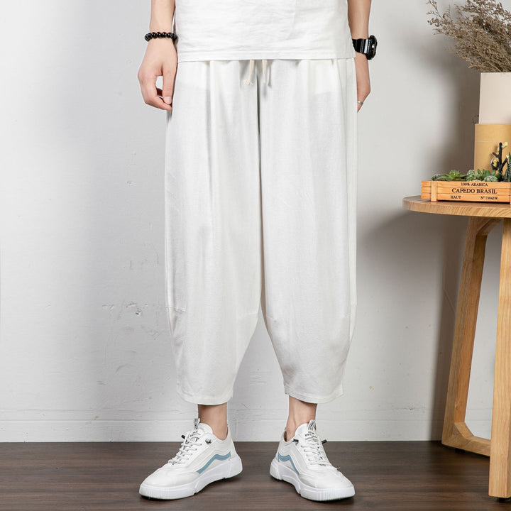 Men's Casual Cropped Harem Pants made of Cotton Blend with Drawstring and Ribbed Ankle Cuffs Mune Fashion