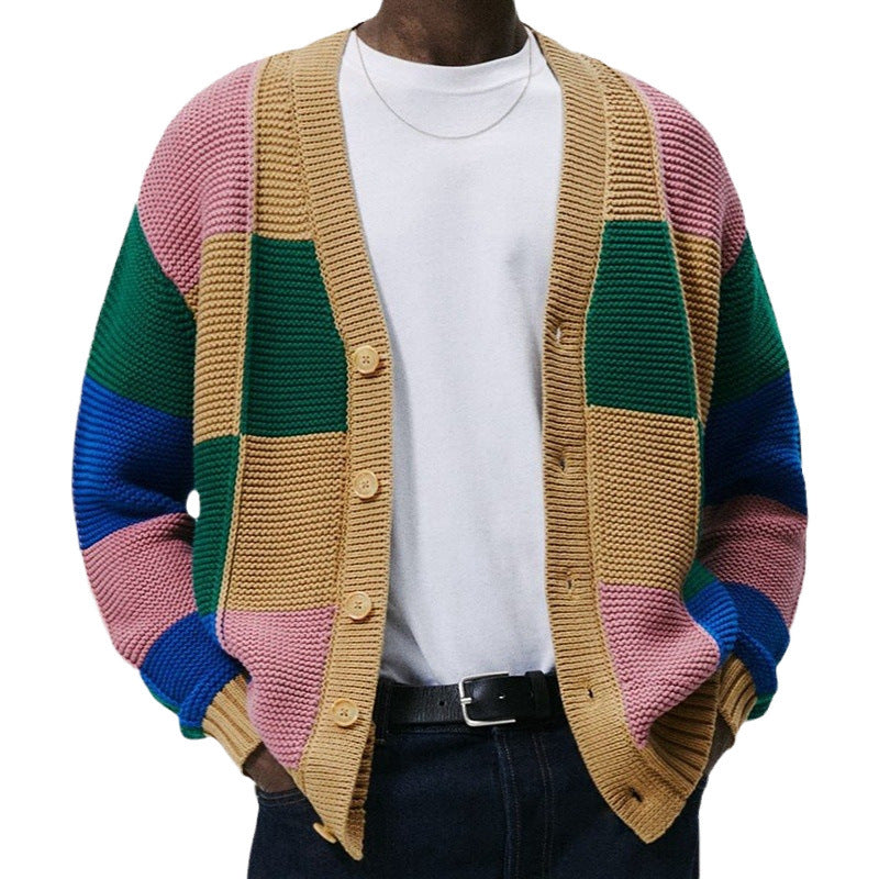 Mune | Men's cardigan with colorful block pattern and comfortable buttons