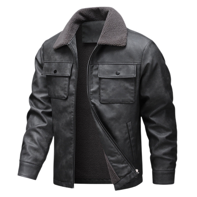 Men's vintage-inspired faux leather jacket with teddy lining and shirt collar Mune Fashion
