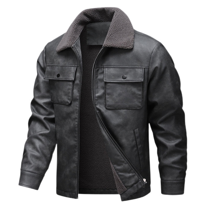 Men's vintage-inspired faux leather jacket with teddy lining and shirt collar Mune Fashion