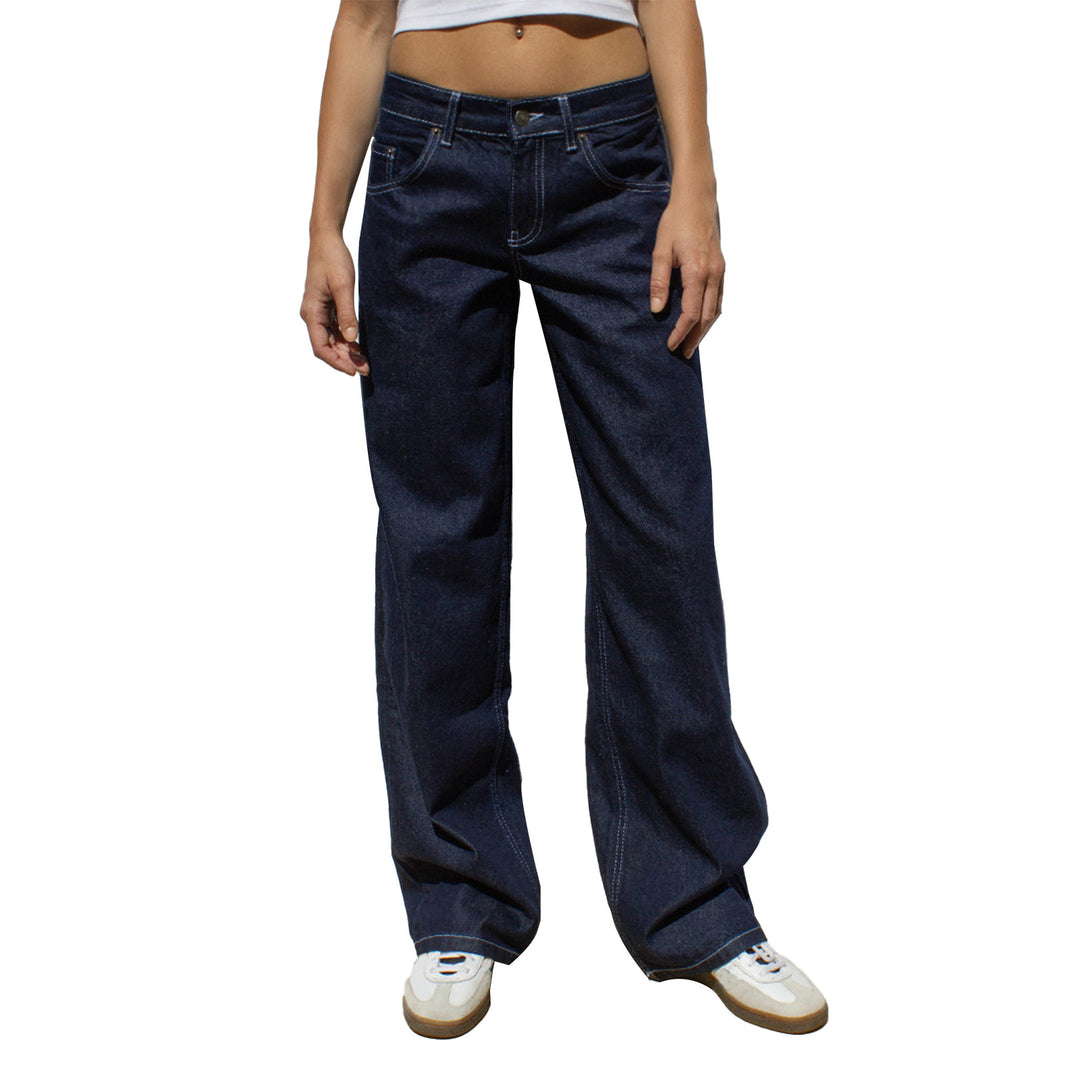 Women's wide denim pants model with deep waist and wide flare Mune Fashion