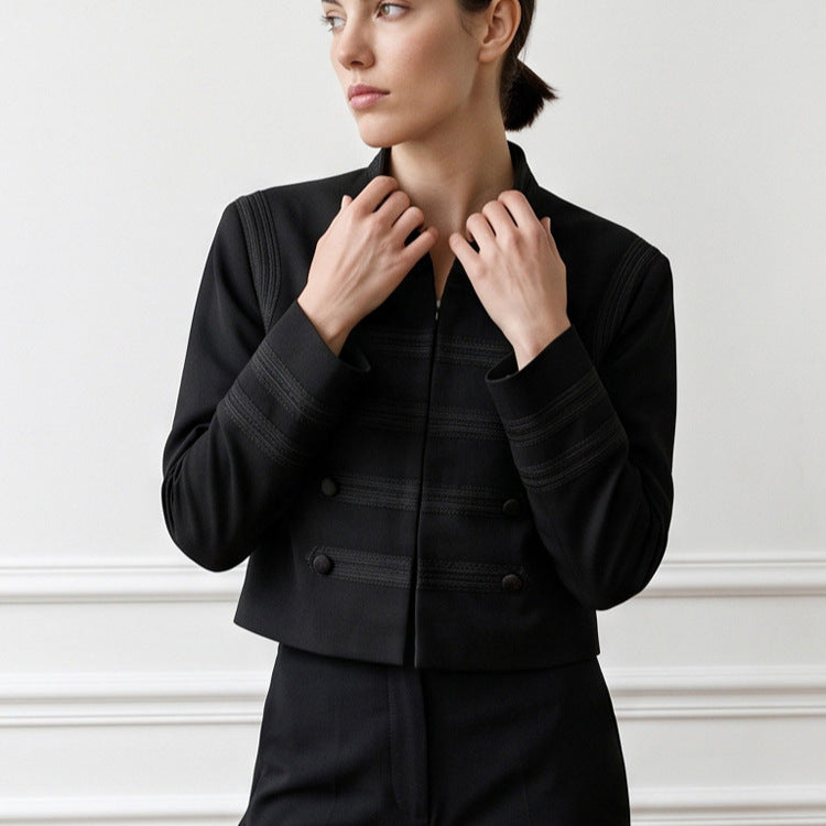 Women's cropped military-style jacket with double-breasted and decorative quilting details Mune Fashion