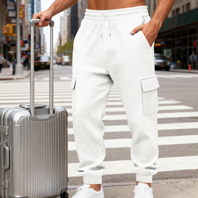 Men's Textured Cargo Jogging Pants with Drawstring, Snap Flap Pockets and Ribbed Cuffs Mune Fashion