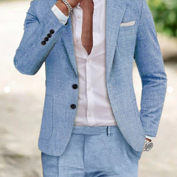 Men's summer seersucker suit with unlined jacket, slim fit, and pleated trousers Mune Fashion