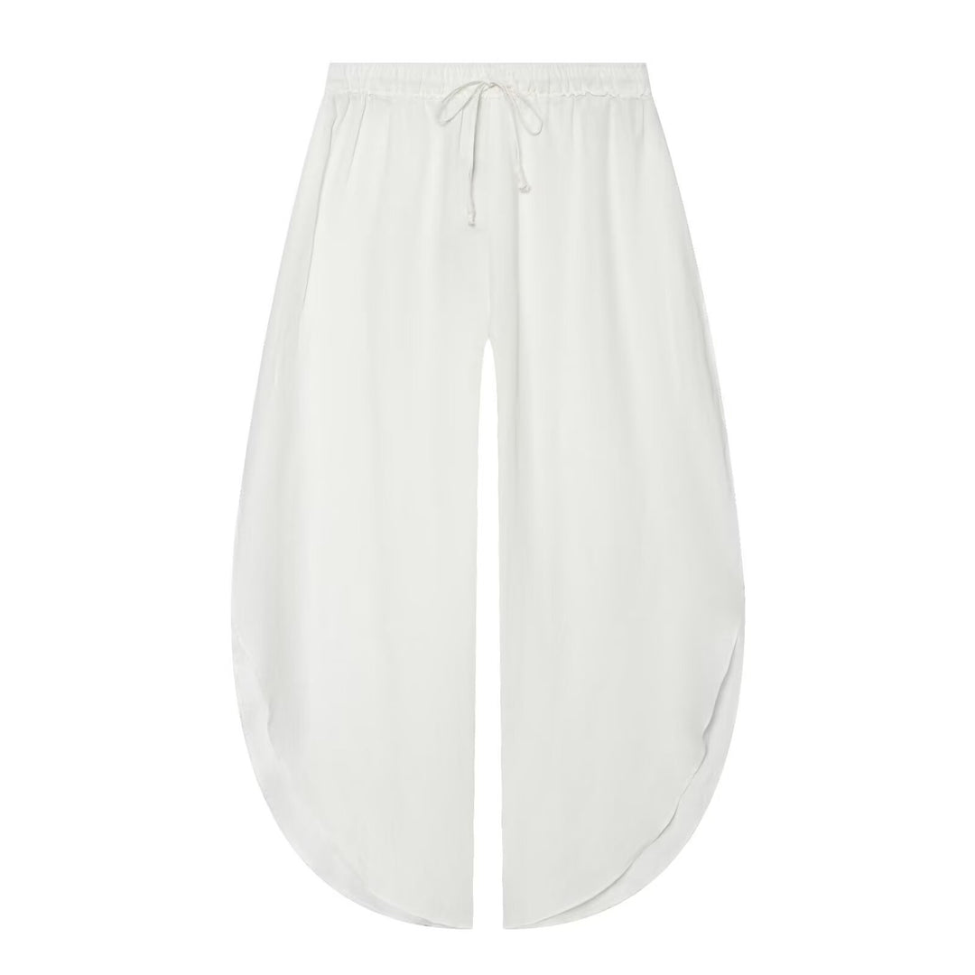 Ladies Beach Midi Skirt with Drawstring Waist, Front Slit and Rounded Hem Mune Fashion