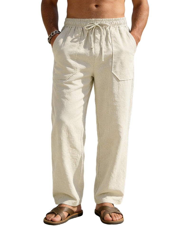 Men's wide Relaxed pants made of linen blend with drawstring waistband and patch leg pockets Mune Fashion