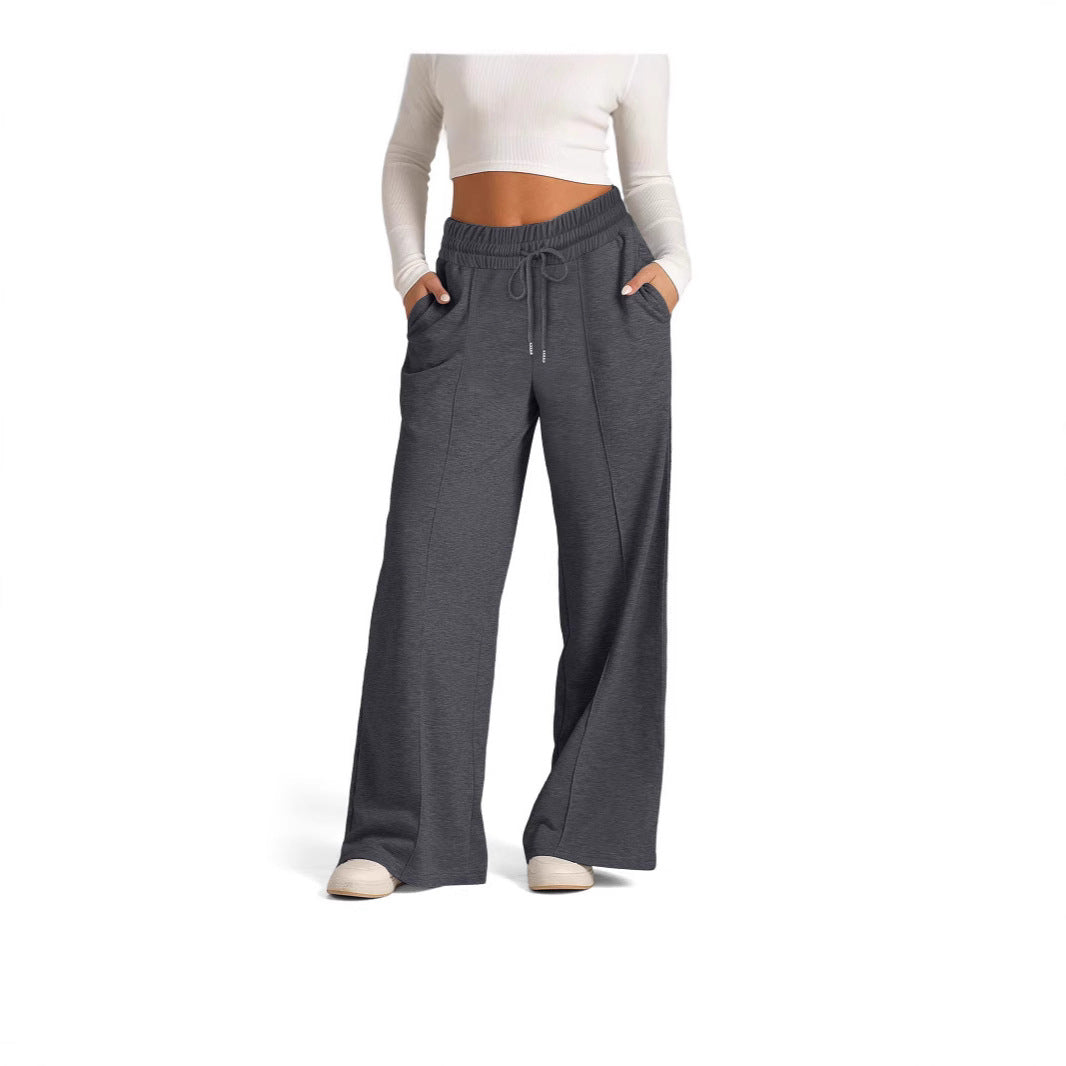 Women wide High-Waist Palazzo lounge pants with elastic comfort waistband and drawstring Mune Fashion