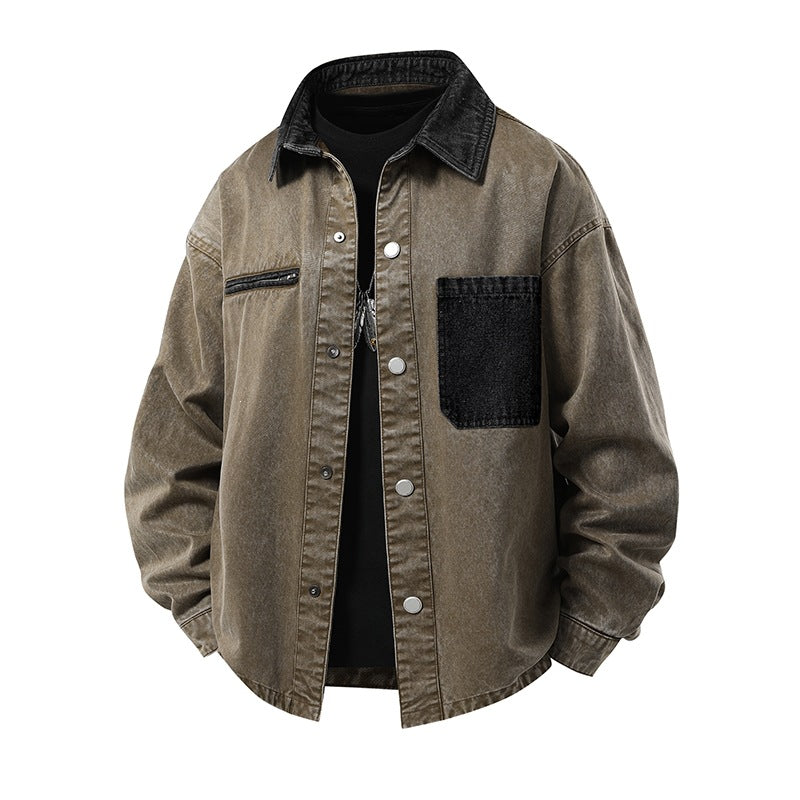 Men's Oversized Denim Shirt Jacket with Snap Front, Chest Pockets & Zip Detail Mune Fashion