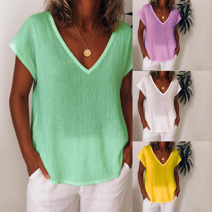 Women's Lightweight V-Neck Top Made of Linen Mune Fashion