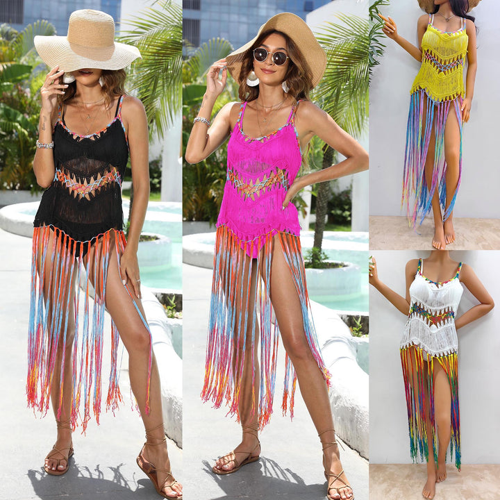 Ladies airy crochet top with colorful fringes Mune Fashion