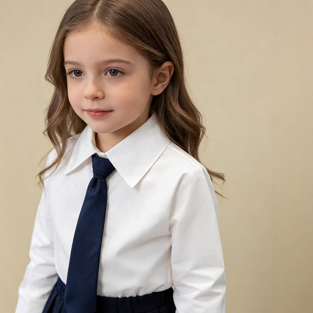 Girls Elegant Shirt with Classic Collar and Tie Mune Fashion