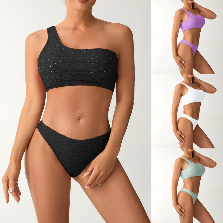 Women's One-Sided Bandeau Bikini with Textured Surface Mune Fashion