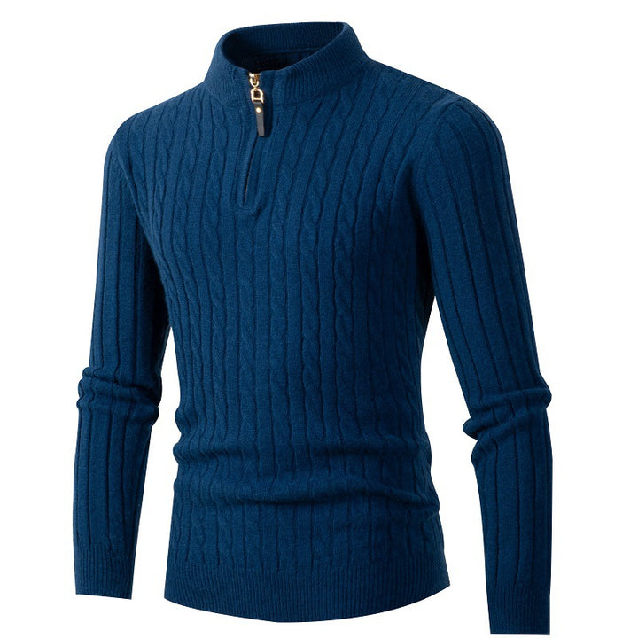 Men's cable-knit troyer with short stand-up collar, half-zip and tailored silhouette Mune Fashion