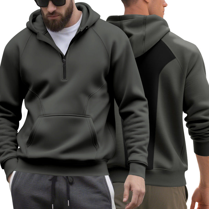 Men's half-zip hoodie in a minimalist softshell look with kangaroo pocket and raglan sleeves Mune Fashion