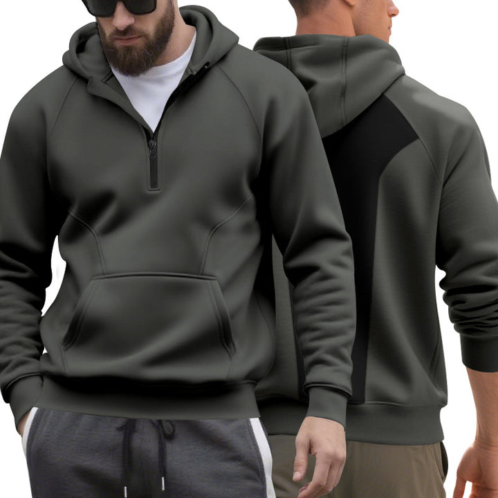 Men's half-zip hoodie in a minimalist softshell look with kangaroo pocket and raglan sleeves Mune Fashion