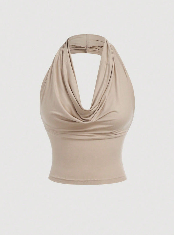 Women's Halter-Cropped-Top with Waterfall Neckline and Tailored Fit Mune Fashion
