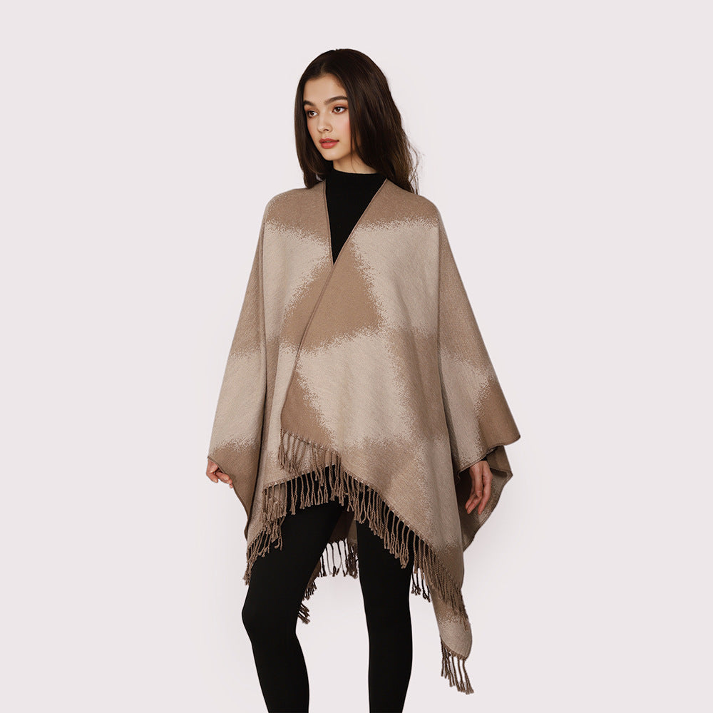 Women's lightweight rectangular oversized throw made of wool blend with fine fringed hem Mune Fashion