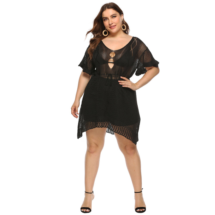 Women's crocheted beach cover-up with fashionable neckline Mune Fashion