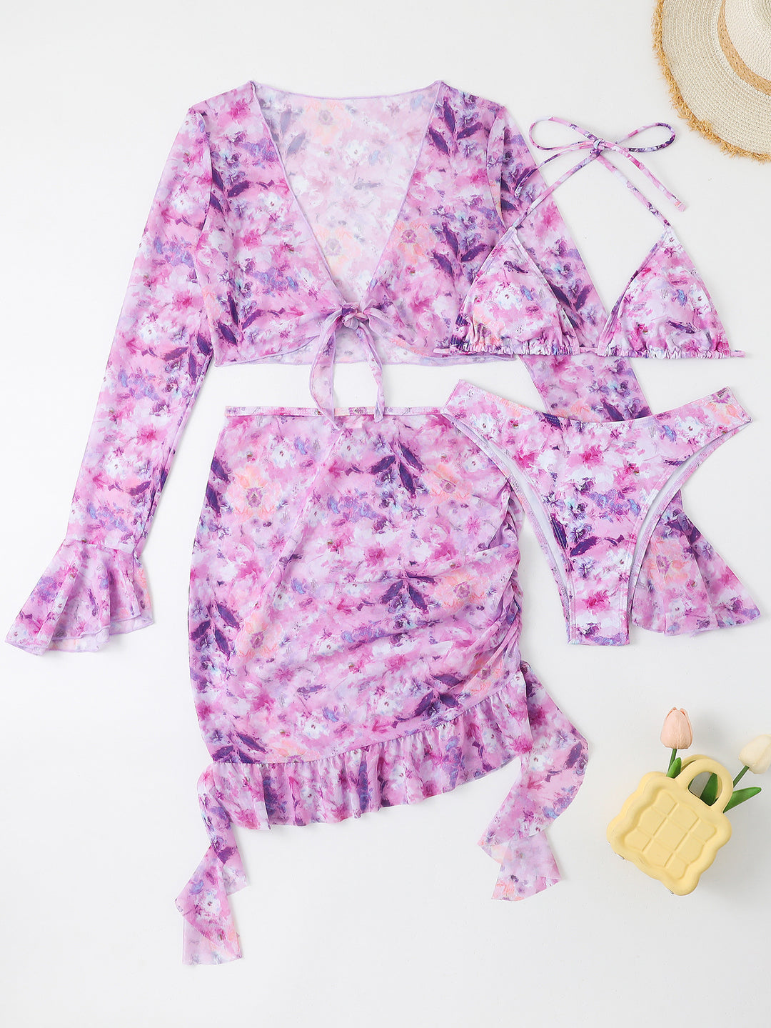 Women Blouse Swimsuit with Colorful Flower Pattern Mune Fashion