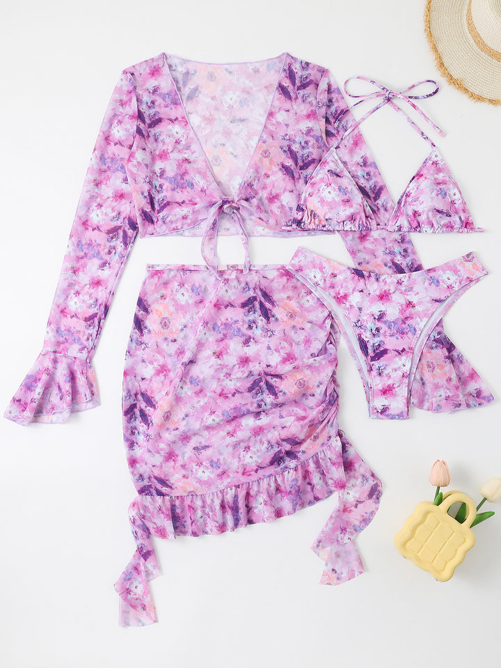 Women Blouse Swimsuit with Colorful Flower Pattern Mune Fashion