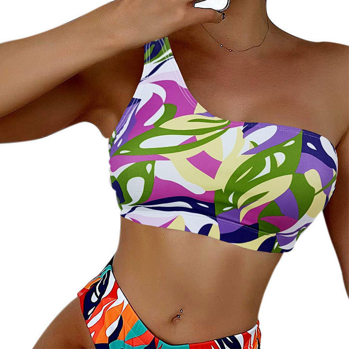 Women's One-Sided Bikini with Floral Design and High Leg Cut Mune Fashion