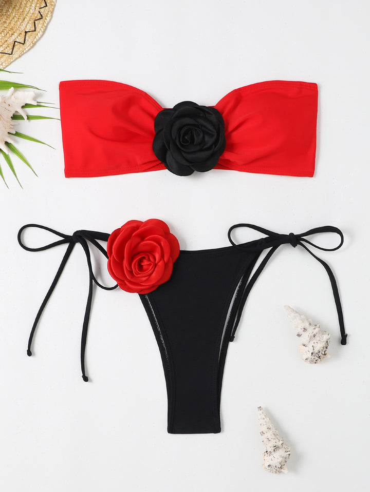 Women's Bandeau Bikini with Floral Application Mune Fashion
