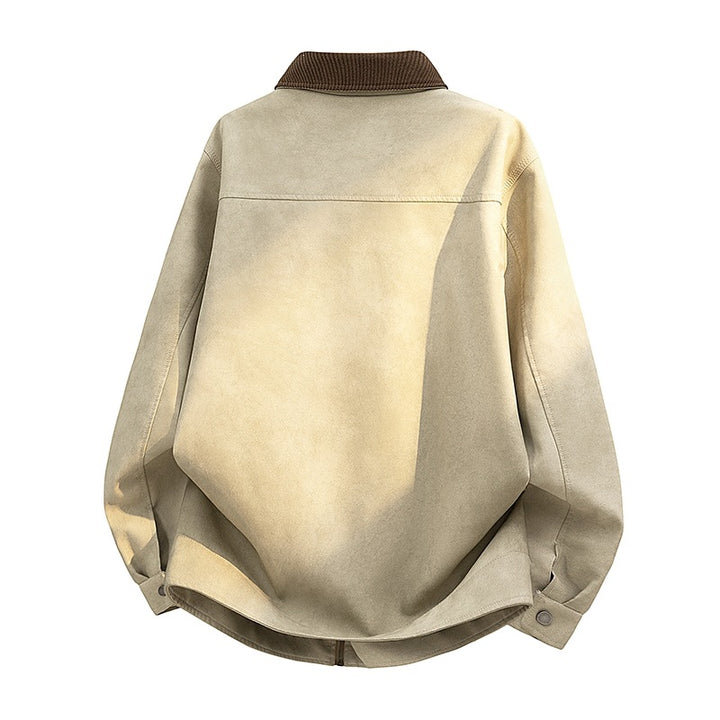 Men's Casual Faux Leather Jacket with Wide Collar Mune Fashion