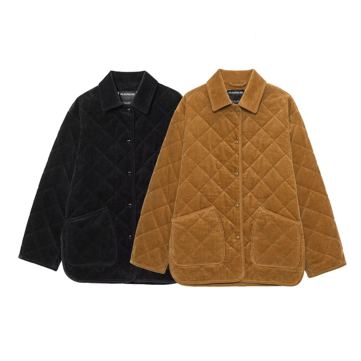 Women's non-quilted cord jacket in oversized look with shirt collar and snap button placket Mune Fashion