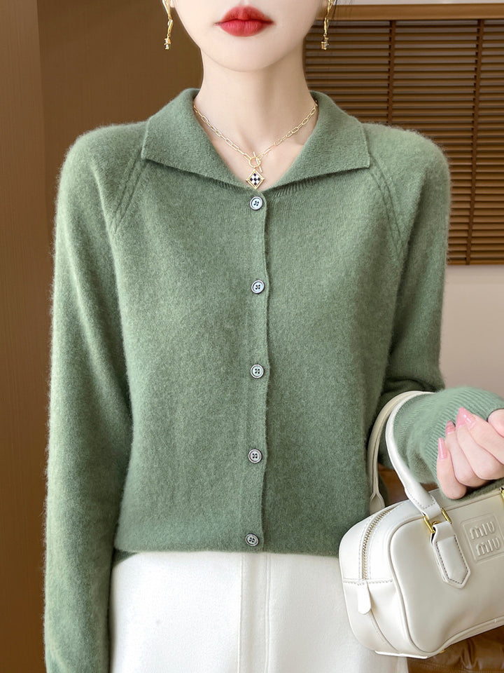 Women's Cozy Notched Collar Cardigan in Cashmere Look with Mohair Effect Mune Fashion