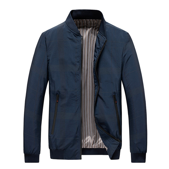 Men's Light Bomber Jacket with Striped Lining, Zipper Pockets and Ribbed Cuffs Mune Fashion
