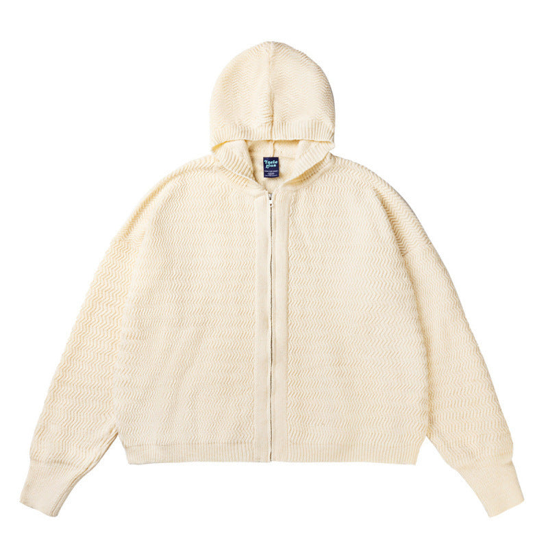 Unisex Knit Hooded Jacket with Textured Pattern and Full Zip Mune Fashion
