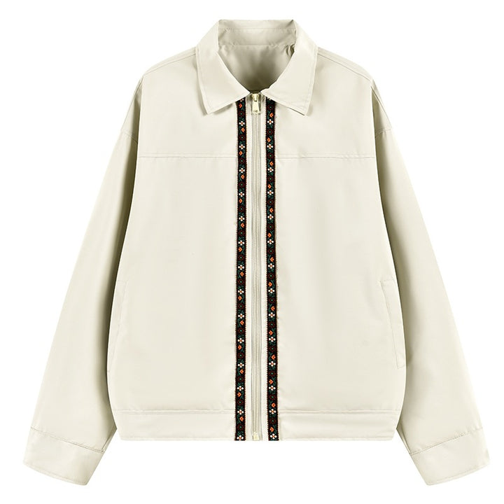 Men's lightweight transition jacket with shirt collar, zipper & embroidered front placket Mune Fashion