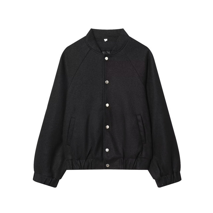 Women's Cropped Blouson Jacket in Bomber Style with Stand-up Collar, Press Stud Placket and Tailored Elastic Band Mune Fashion