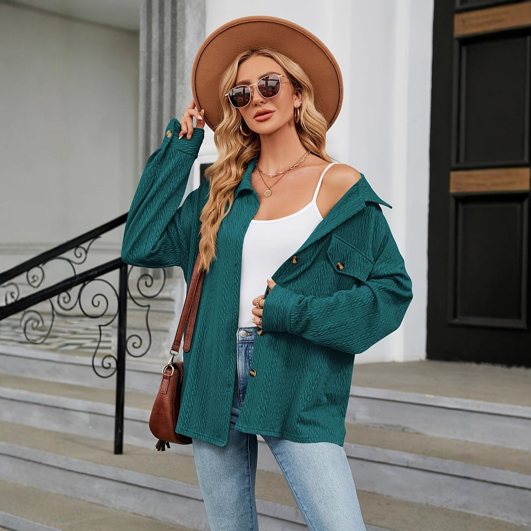 Women's Textured Oversized Shirt Jacket with Flap Pockets Mune Fashion
