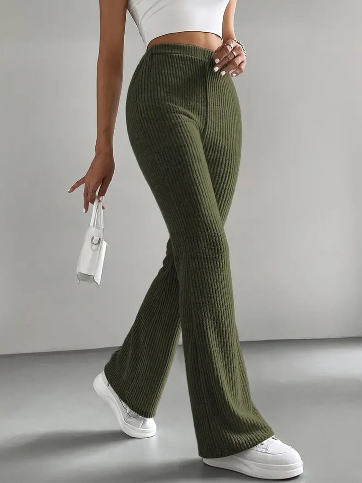 Women's high-waisted ribbed flared pants made of fine knit Mune Fashion