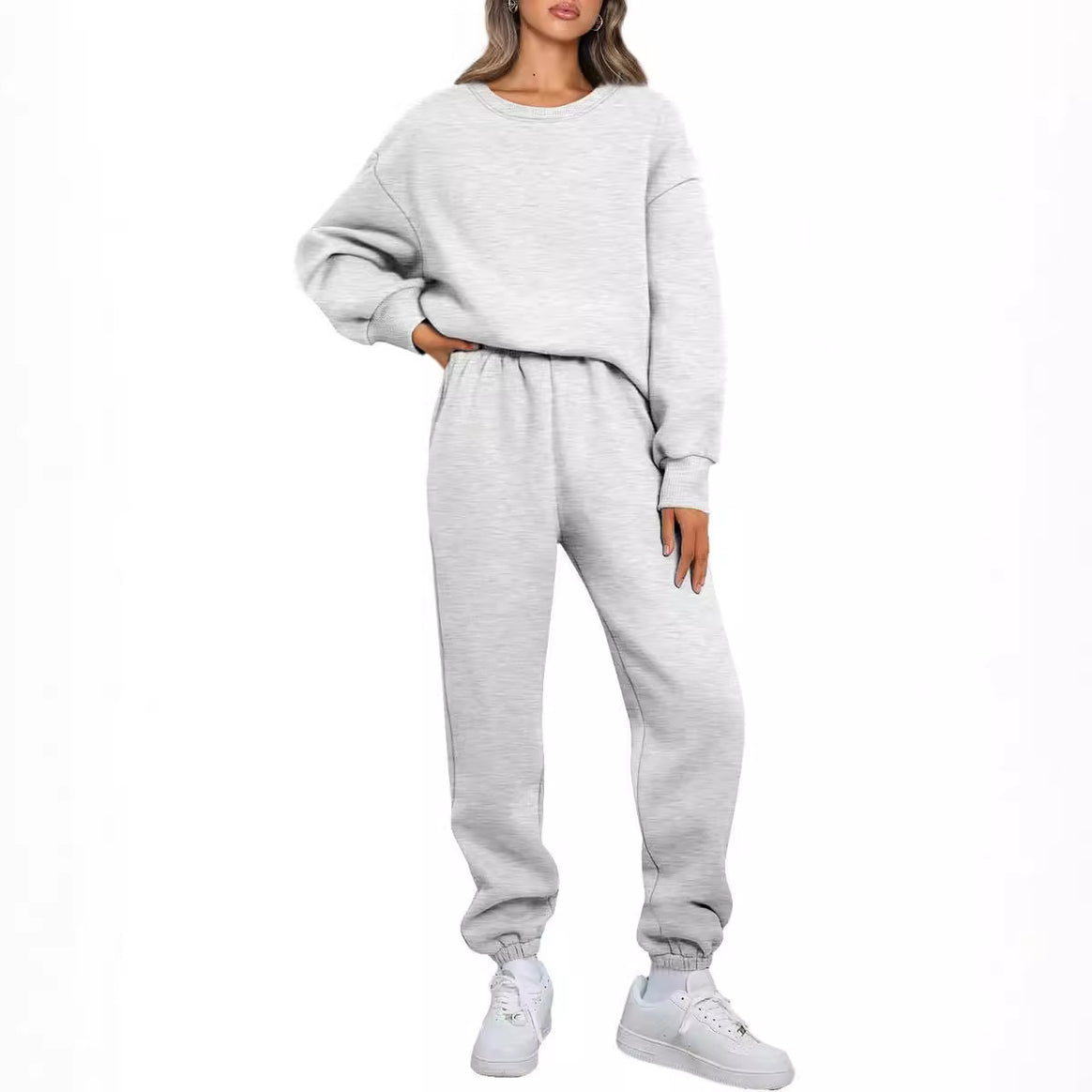 Women's Nano Relaxed Loungewear Set with Oversized Round Neck Sweatshirt and Tailored High Waist Jogging Pants made of French Terry Mune Fashion