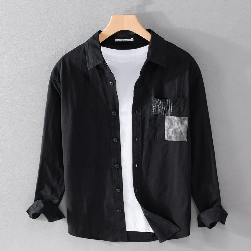 Men's Lightweight Cotton Oversized Shirt with Geometric Chest Patch Pocket Mune Fashion