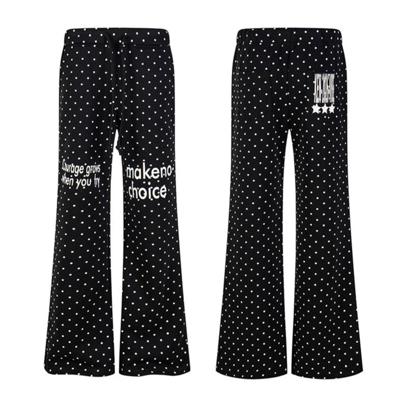 Women's Wide Lounge Pants with Drawstring, Flared Leg and Statement Print Mune Fashion
