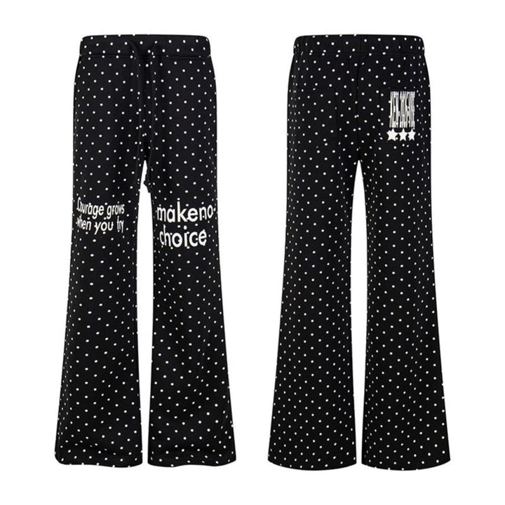 Women's Wide Lounge Pants with Drawstring, Flared Leg and Statement Print Mune Fashion