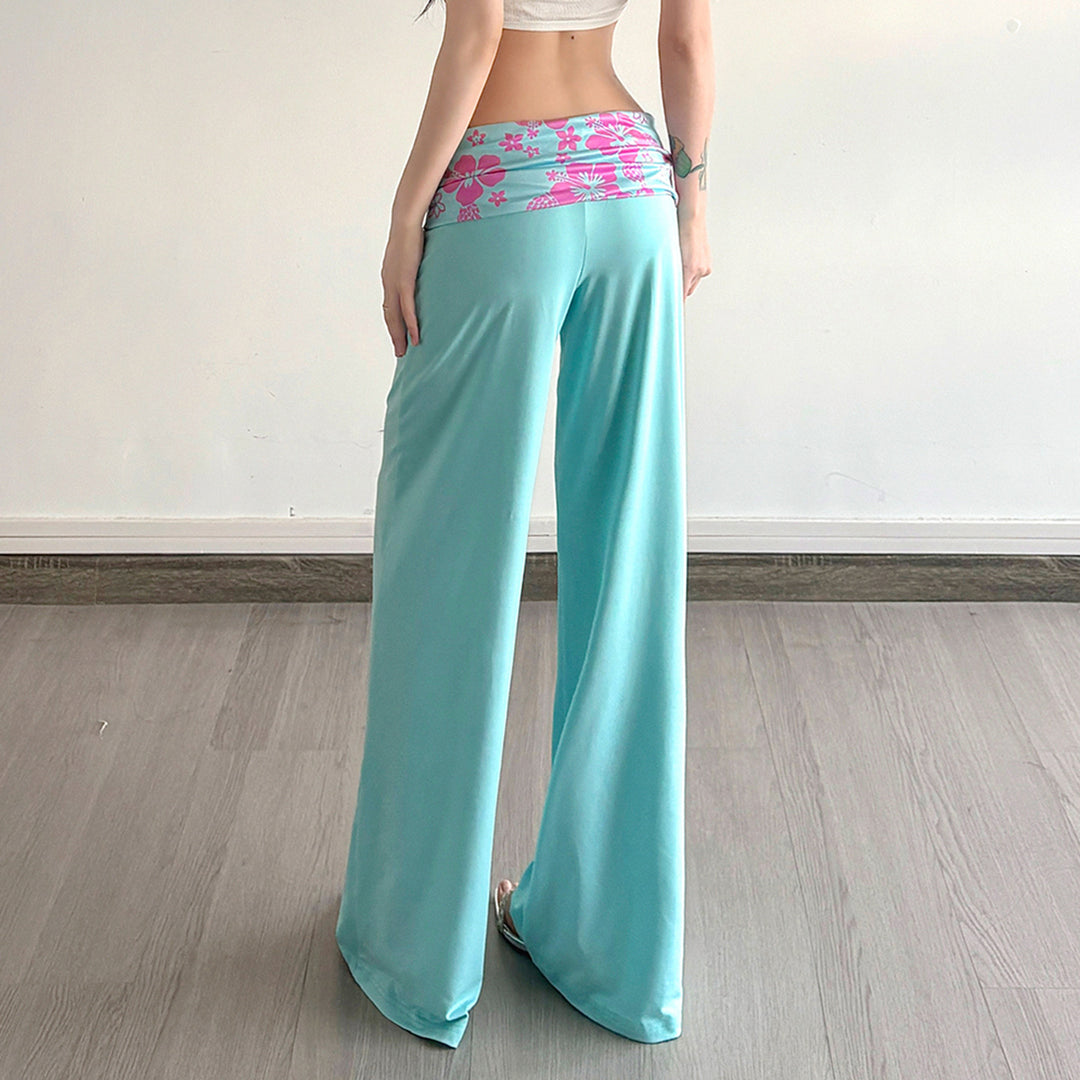 Women's wide yoga palazzo pants with folded waistband and high waist Mune Fashion